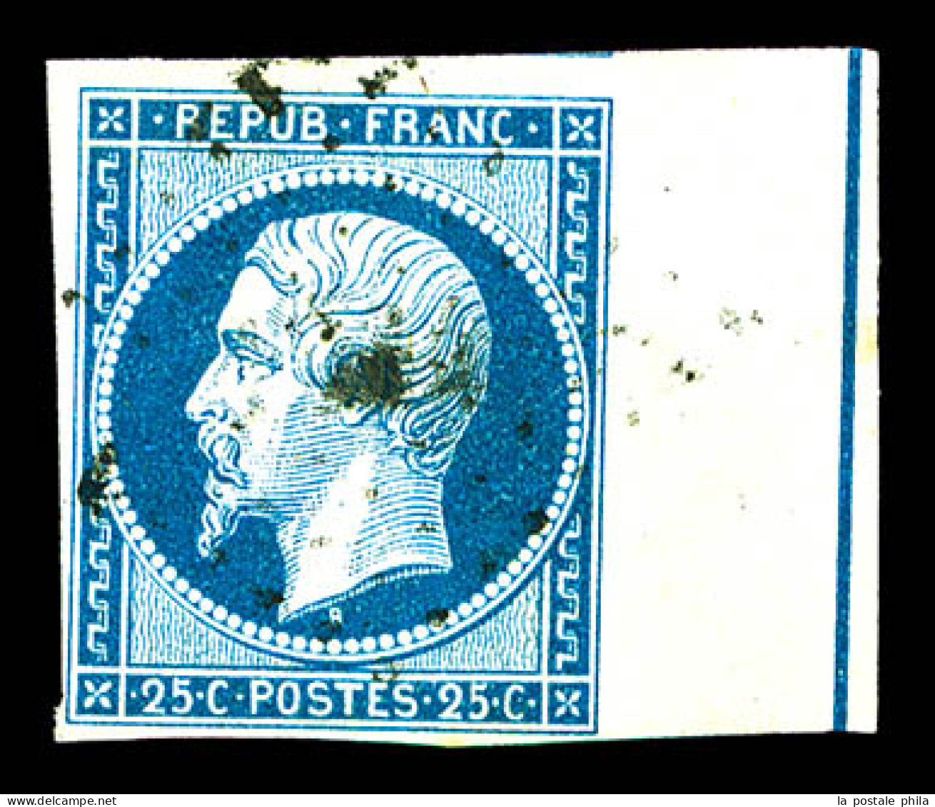 O N°10b, 25c Bleu, Bord De Feuille Latéral Droit Avec FILET D'ENCADREMENT, Très Jolie Pièce (certificat)  Qualité: Oblit - 1852 Louis-Napoleon