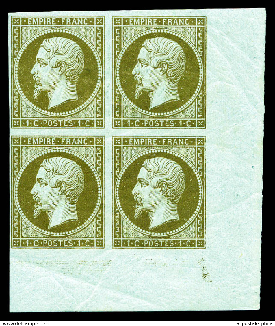 ** N°11c, 1c Mordoré En Bloc De Quatre Coin De Feuille (1ex*), Fraîcheur Postale. SUP (certificat)  Qualité: ** - 1853-1860 Napoléon III.