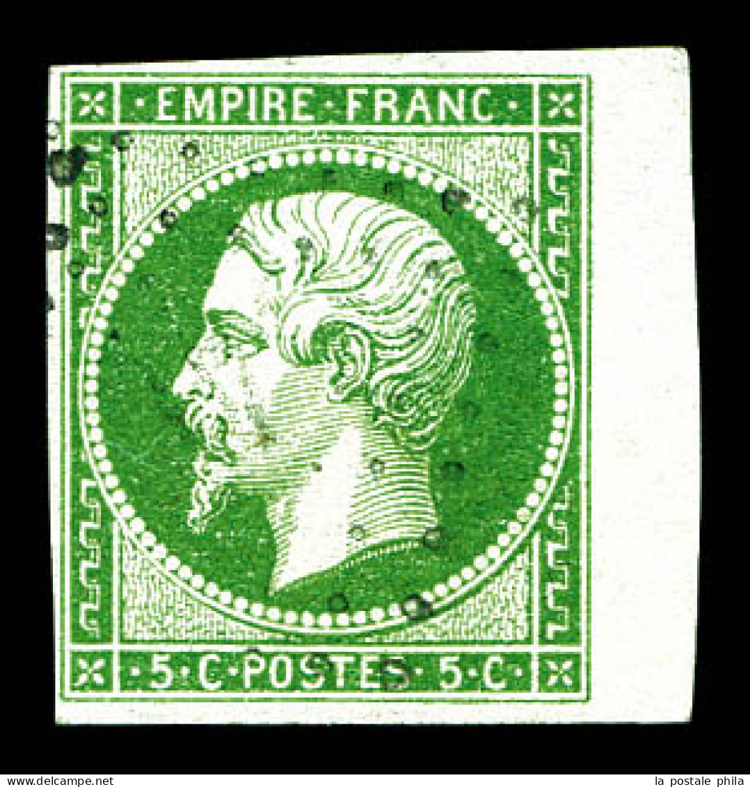 O N°12, 5c Vert, Bord De Feuille Latéral. TTB  Qualité: Oblitéré - 1853-1860 Napoléon III