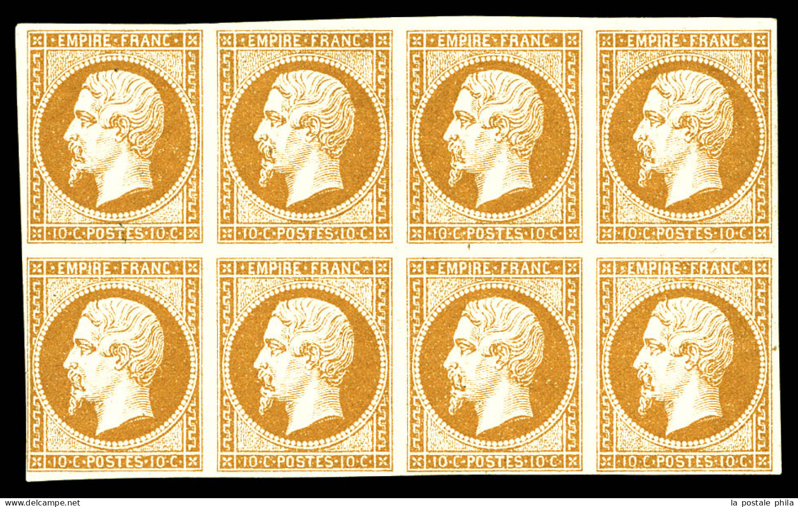 ** N°13B, 10c Brun-clair Type II, Couleur Vive, Bloc De Huit (2ex*), Fraîcheur Postale. EXCEPTIONNEL. R.R. (signé Brun/c - 1853-1860 Napoléon III.
