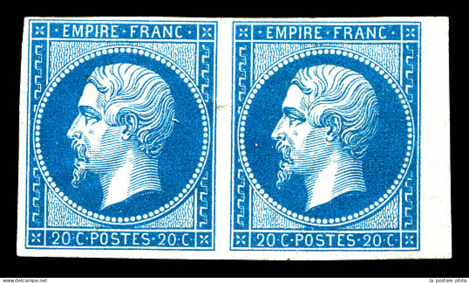 * N°14, 20c Bleu En Paire Bord De Feuille. TB  Qualité: *  Cote: 900 Euros - 1853-1860 Napoléon III.