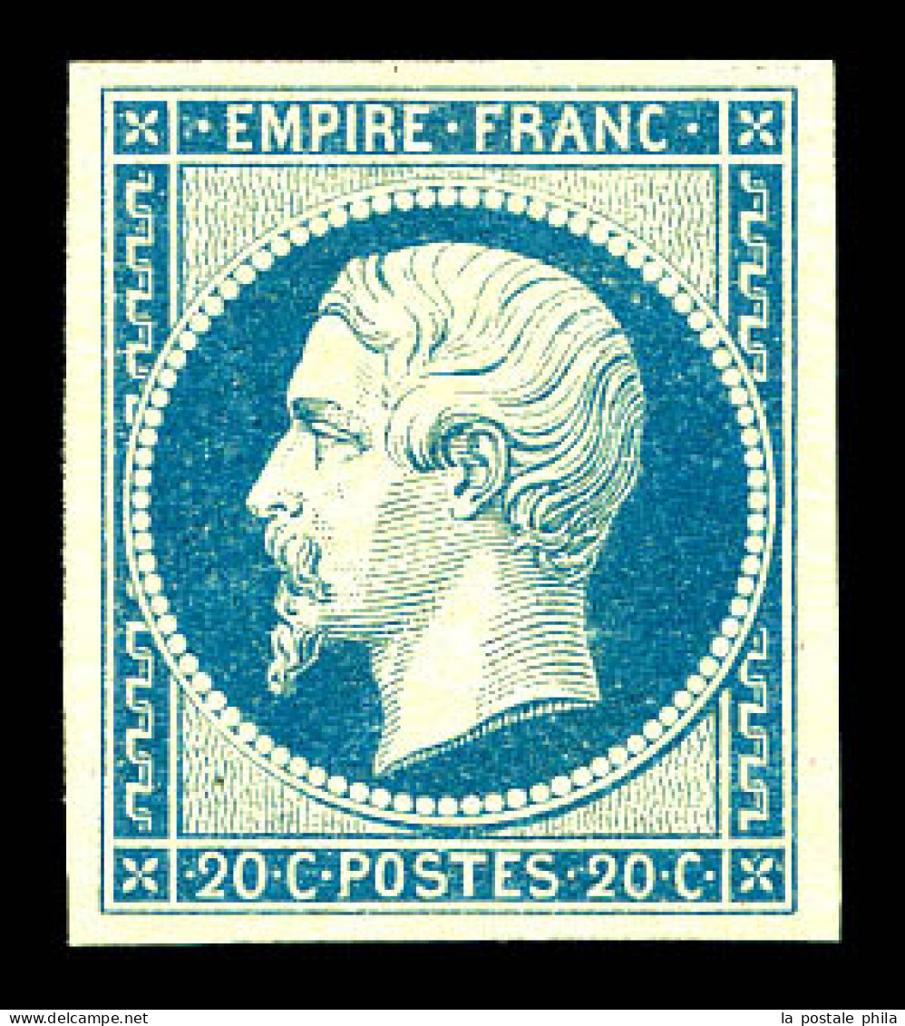 ** N°14Af, 20c Bleu Laiteux Type I, Fraîcheur Postale. SUP (certificat)  Qualité: ** - 1853-1860 Napoleon III