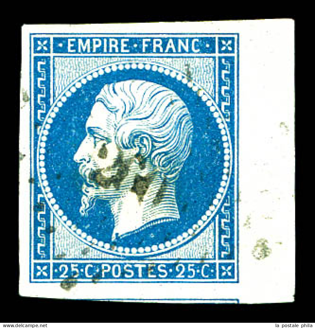 O N°15, 25c Bleu Obl Pc, Grandes Marges Avec Bord De Feuille. PIECE CHOISIE. SUP (certificat)  Qualité: Oblitéré - 1853-1860 Napoléon III