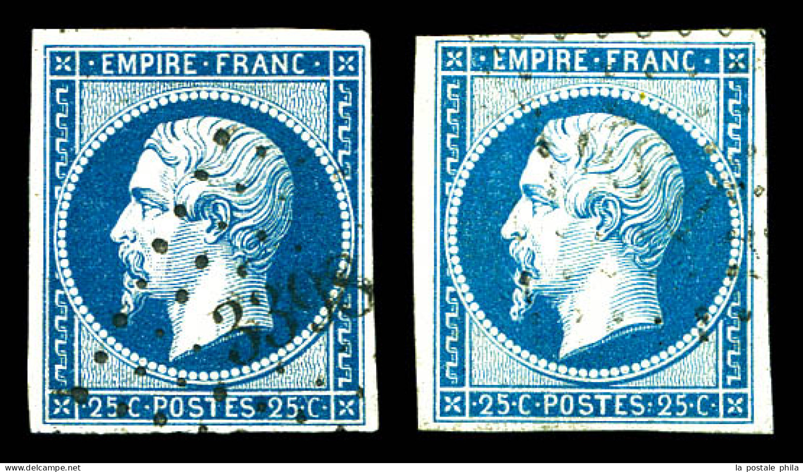 O N°15/15a, 25c Bleu Et Bleu Laiteux, Les 2 Exemplaires TB  Qualité: Oblitéré  Cote: 600 Euros - 1853-1860 Napoléon III