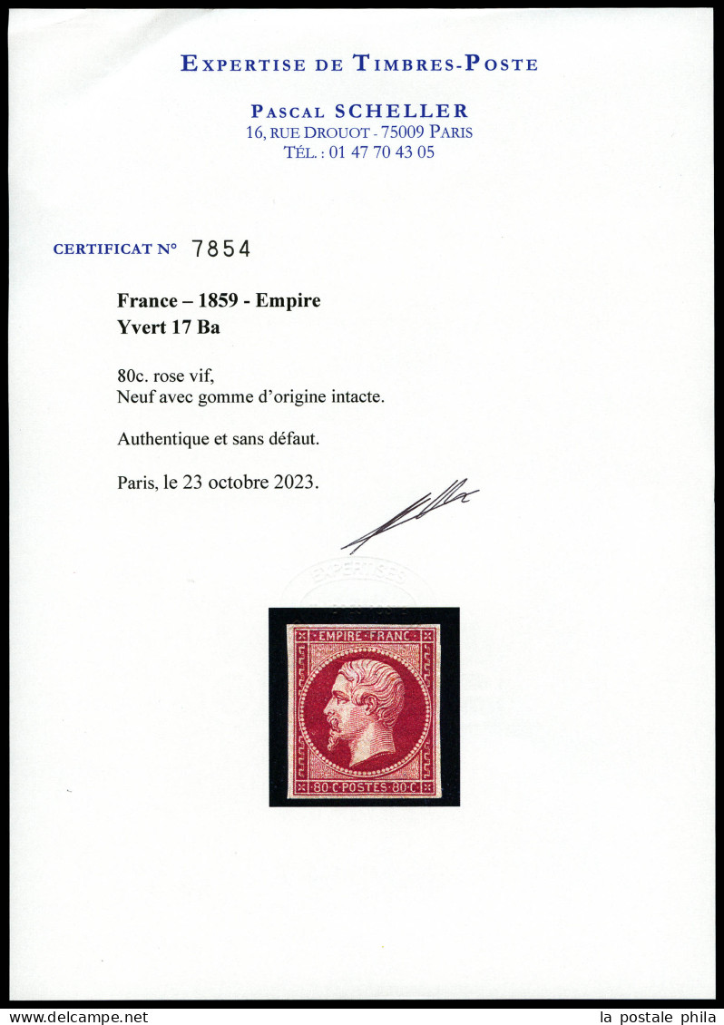 ** N°17Ba, 80c Rose Vif, Fraîcheur Postale. SUPERBE. R.R. (signé Calves/certificats)  Qualité: ** - 1853-1860 Napoléon III.