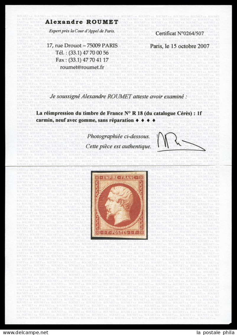 * N°18d, 1F Carmin, Impression De 1862, TB (certificats)  Qualité: *  Cote: 2500 Euros - 1853-1860 Napoléon III.