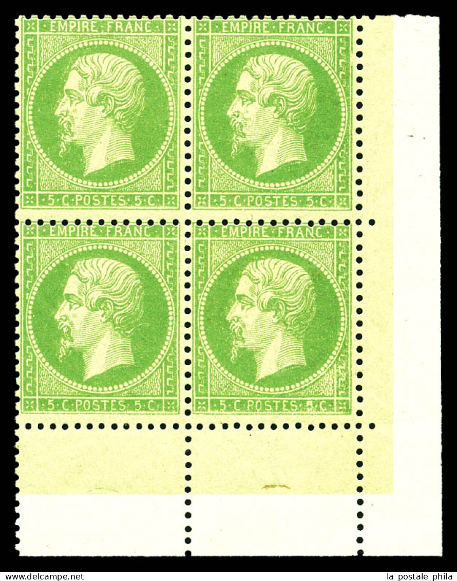 ** N°20d, 5c Vert-jaune Terne, Bloc De Quatre Coin De Feuille, Fraîcheur Postale. SUP (certificats)  Qualité: ** - 1862 Napoléon III.