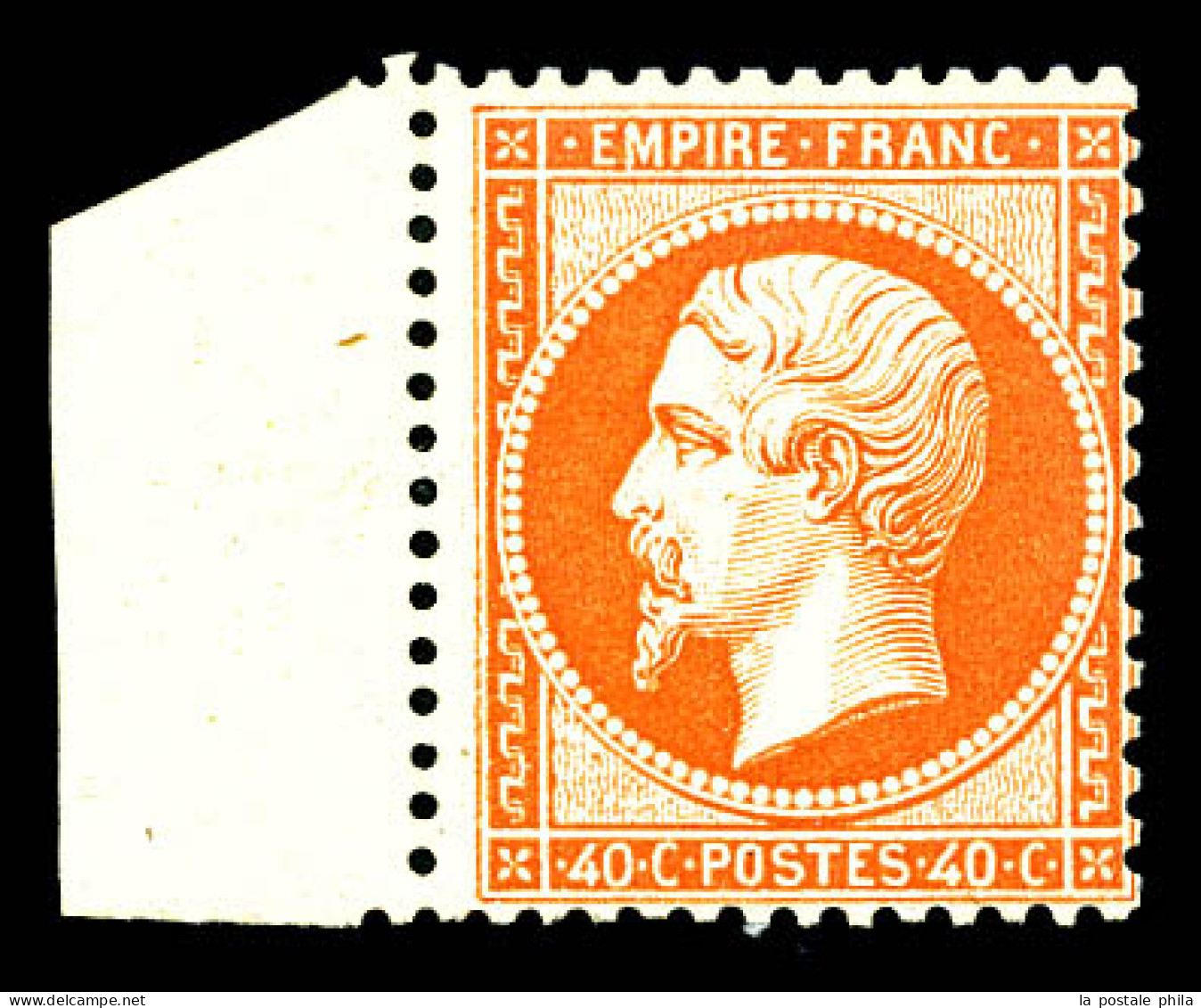 ** N°23b, 40c Orange-vif, Bord De Feuille Latéral, Fraîcheur Postale, SUPERBE (certificats)  Qualité: ** - 1862 Napoléon III