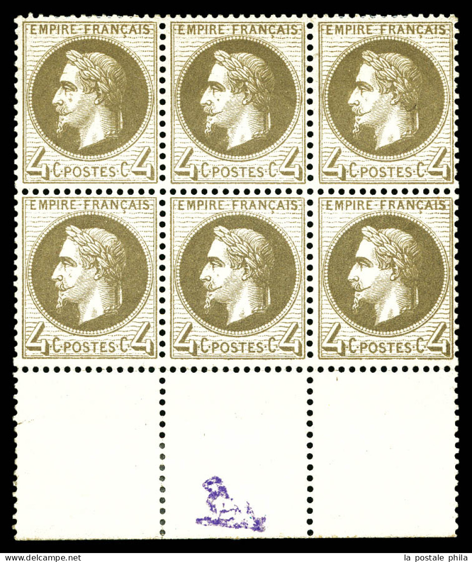 ** N°27Ba, 4c Gris Foncé Type II En Bloc De 6 Bas De Feuille (1 Exemplaire **), Très Jolie Nuance Et Bon Centrage, Fraîc - 1863-1870 Napoleon III With Laurels