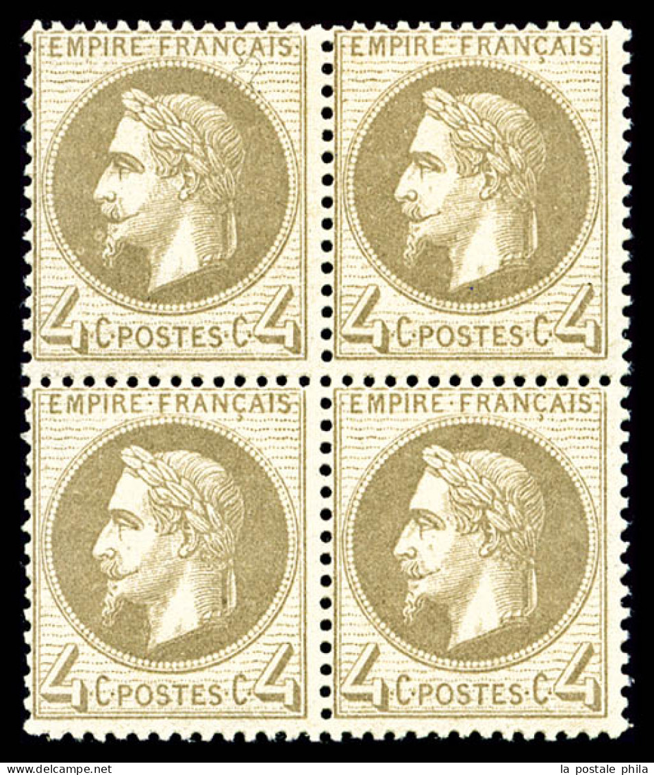 ** N°27Bb, 4c Gris-jaunâtre Type II En Bloc De Quatre, Fraîcheur Postale, TTB (certificat)  Qualité: ** - 1863-1870 Napoléon III Con Laureles