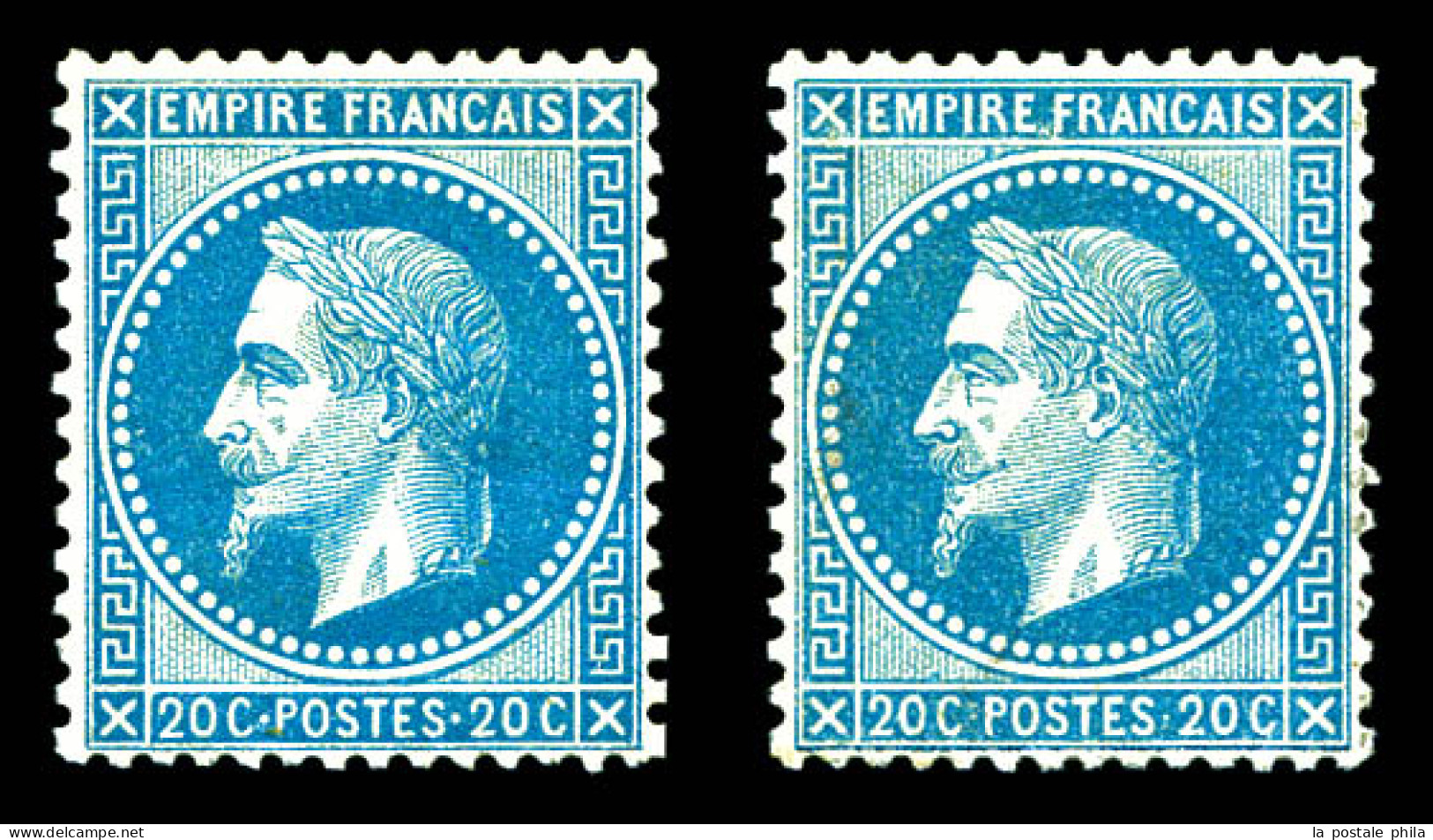 * N°29A/29B, 20c Bleu Type I Et II, Les 2 Exemplaires TB (certificat)  Qualité: *  Cote: 775 Euros - 1863-1870 Napoléon III Lauré