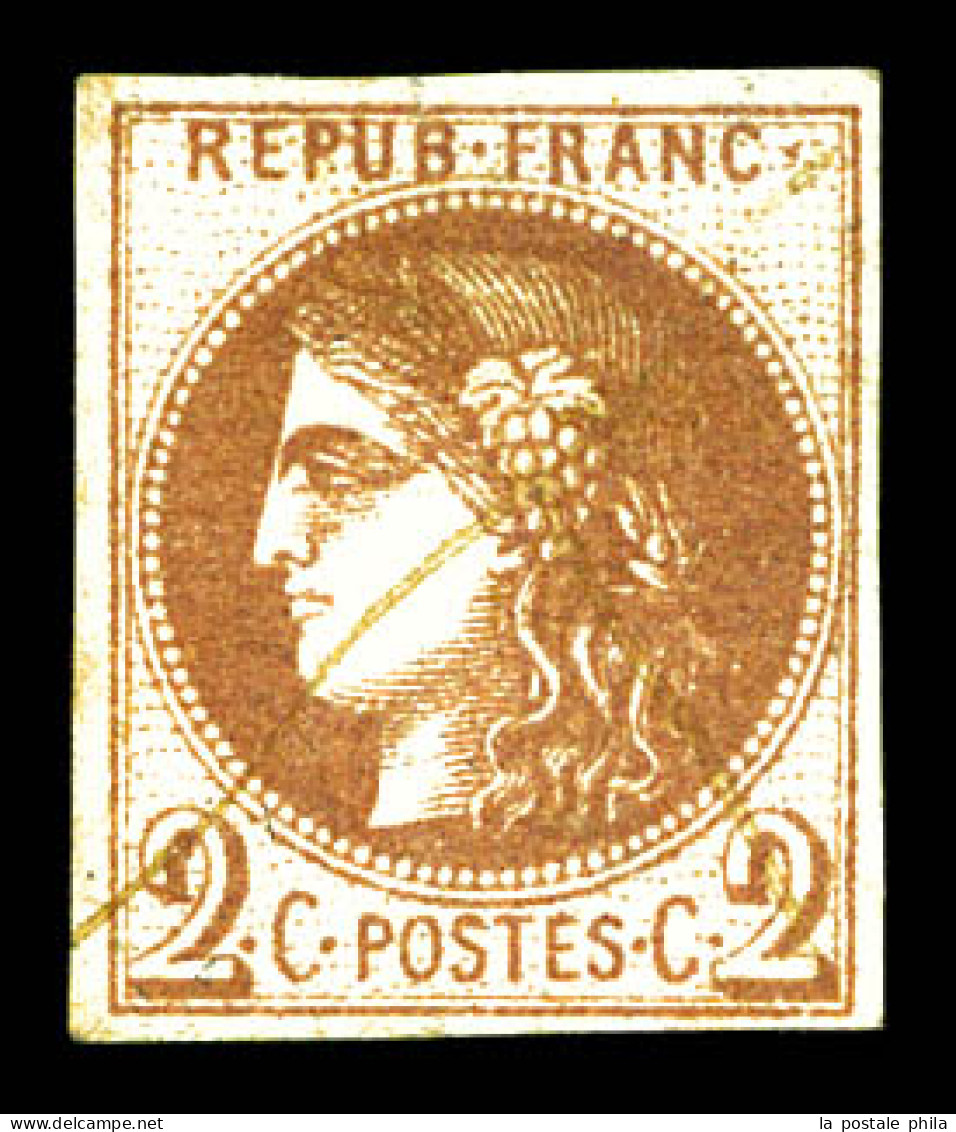 O N°40A, 2c Chocolat Clair Report 1 Annulé D'une Croix, Pelurage, Bel Aspect. B  Qualité: Oblitéré  Cote: 1500 Euros - 1870 Bordeaux Printing