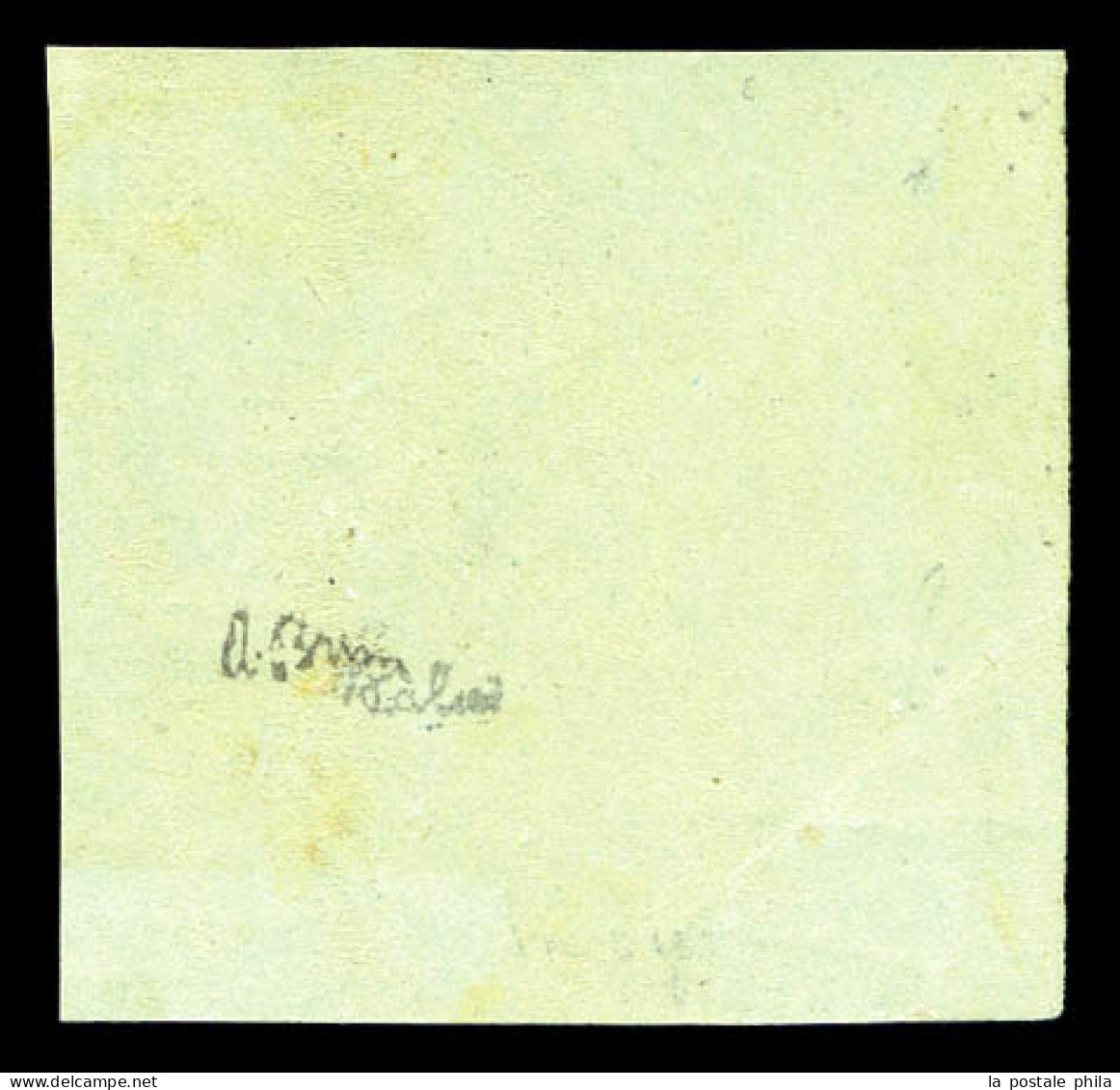 ** N°42B, 5c Vert-jaune Report 2, Grand Coin De Feuille, Fraîcheur Postale. SUPERBE. R. (signé Calves/Brun/certificat)   - 1870 Bordeaux Printing