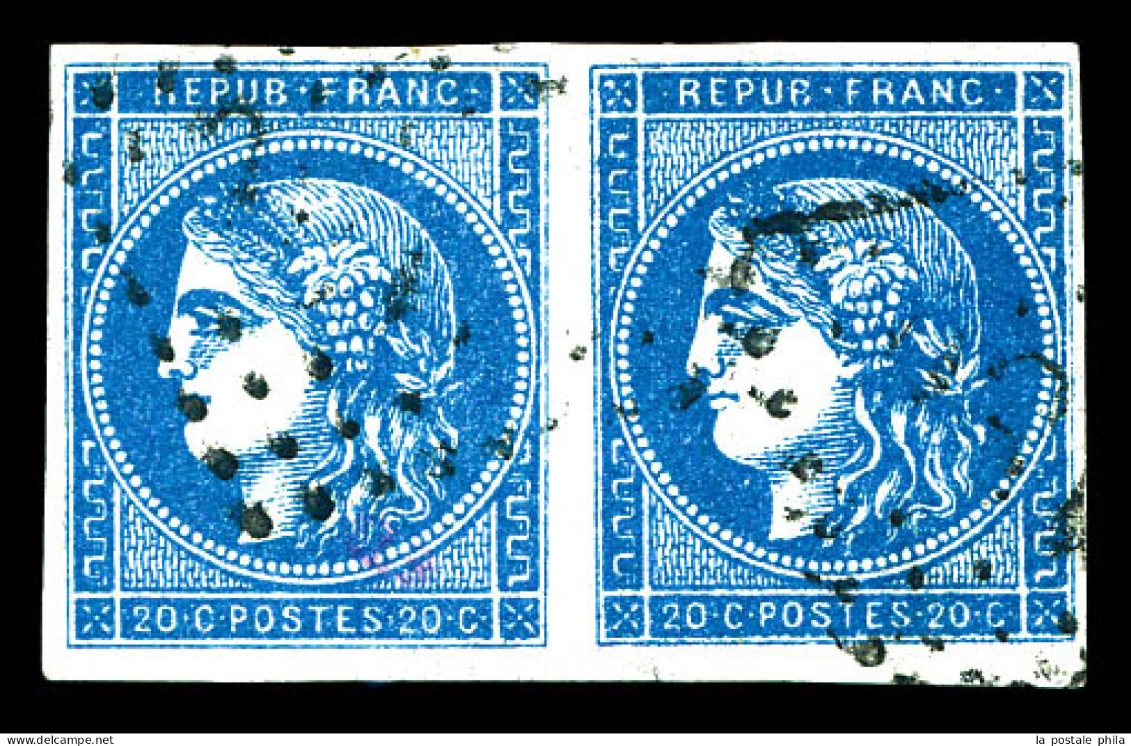 O N°45, 20c Bleu-gris Type II Report 3 En Paire. TB  Qualité: Oblitéré  Cote: 650 Euros - 1870 Emission De Bordeaux