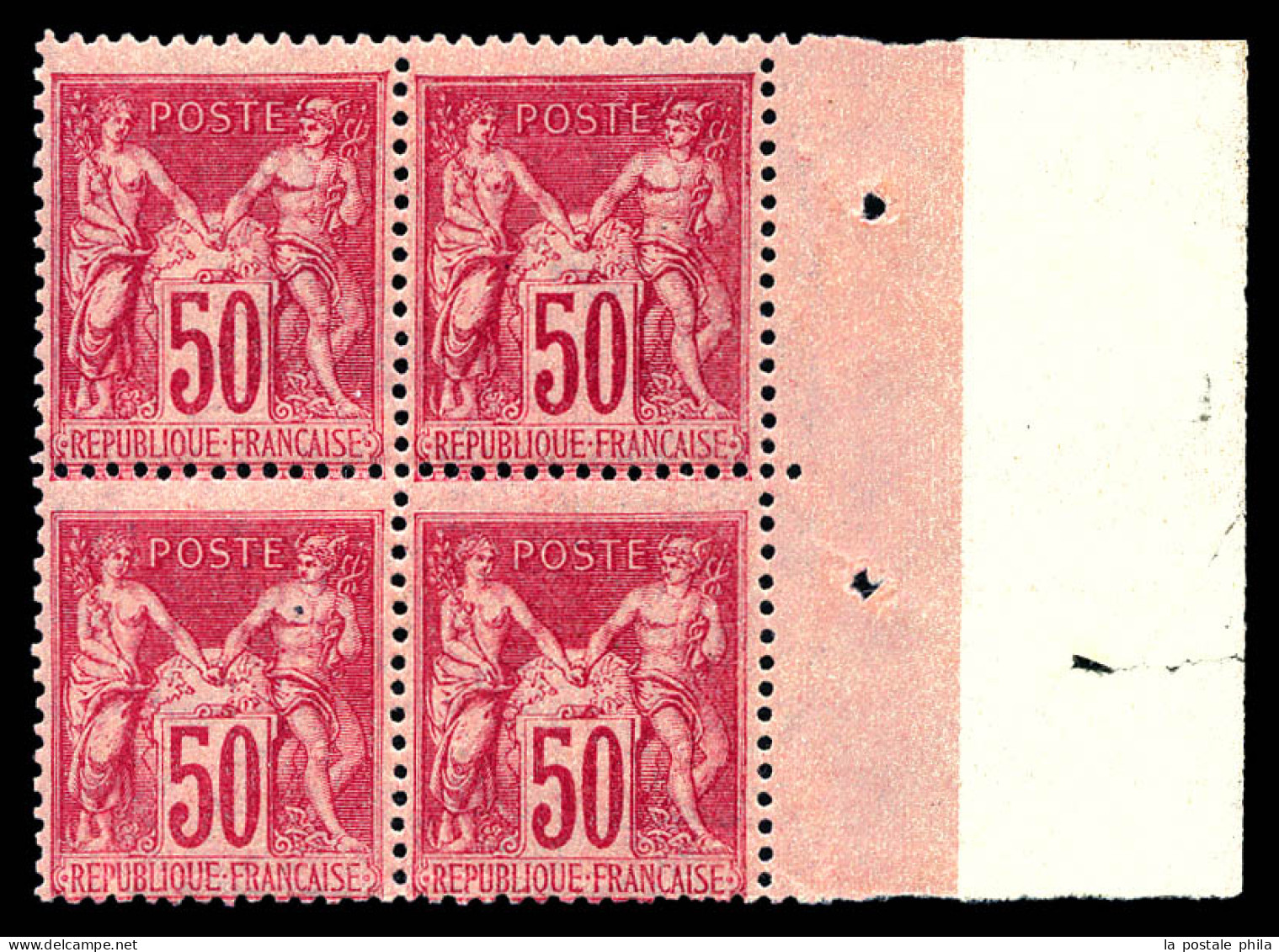 ** N°104, 50c Rose Type I, Bloc De Quatre Bdf Latéral, Très Frais. SUP (certificat)  Qualité: ** - 1898-1900 Sage (Type III)