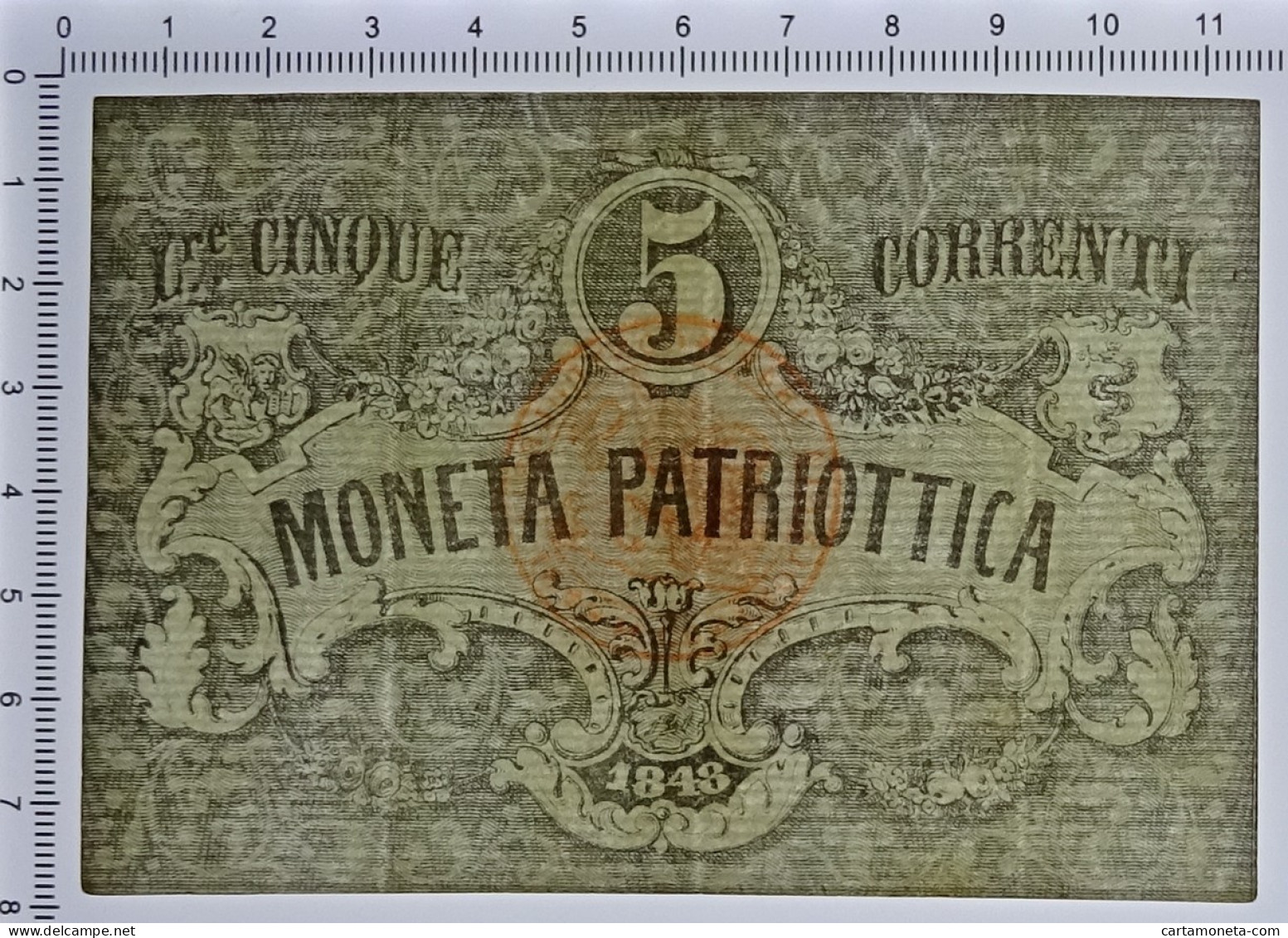 5 LIRE CORRENTI MONETA PATRIOTTICA VENEZIA CARTA FILIGRANATA 1848 QSPL - Altri & Non Classificati