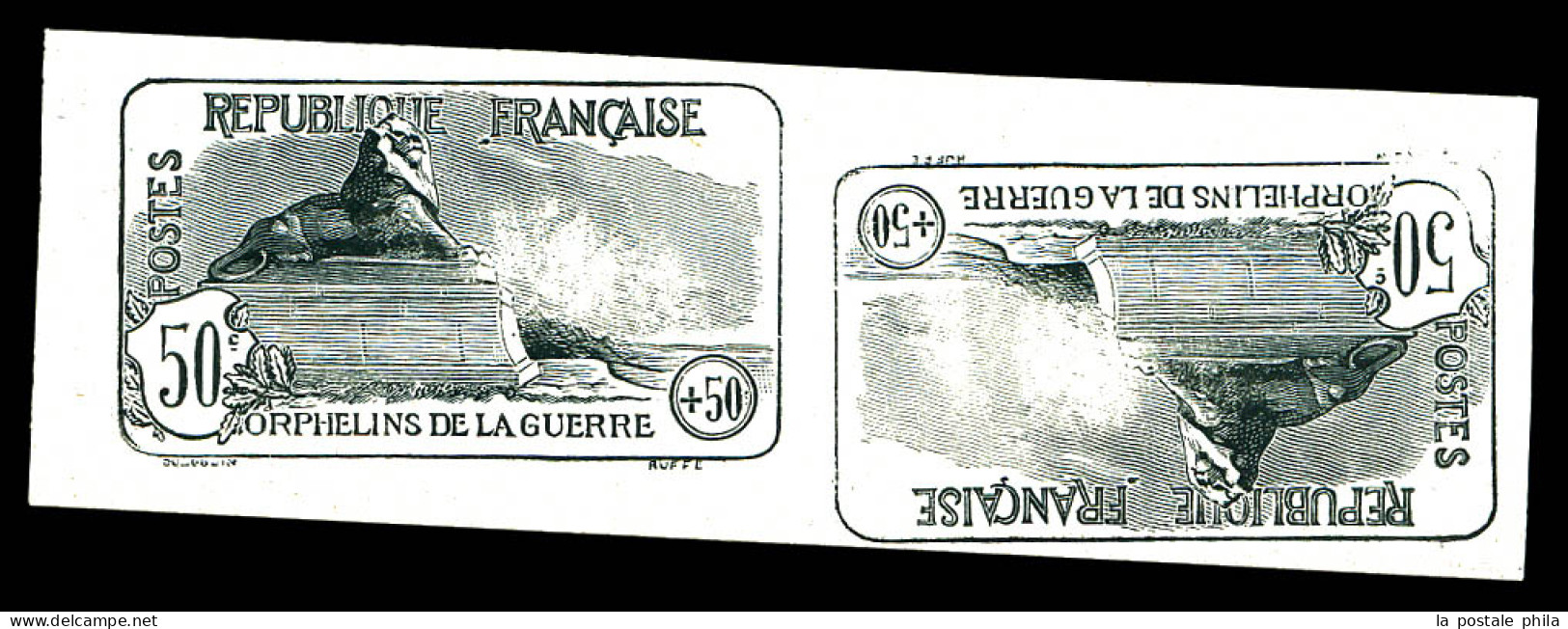 (*) N°153, Orphelins, 50c +50c: épreuve En Noir Au Type NON EMIS En Paire Tête-bêche, SUP (certificat)  Qualité: (*) - Unused Stamps