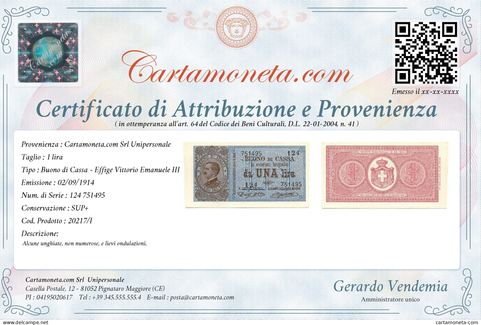 1 LIRA BUONO DI CASSA EFFIGE VITTORIO EMANUELE III 02/09/1914 SUP+ - Regno D'Italia – Other