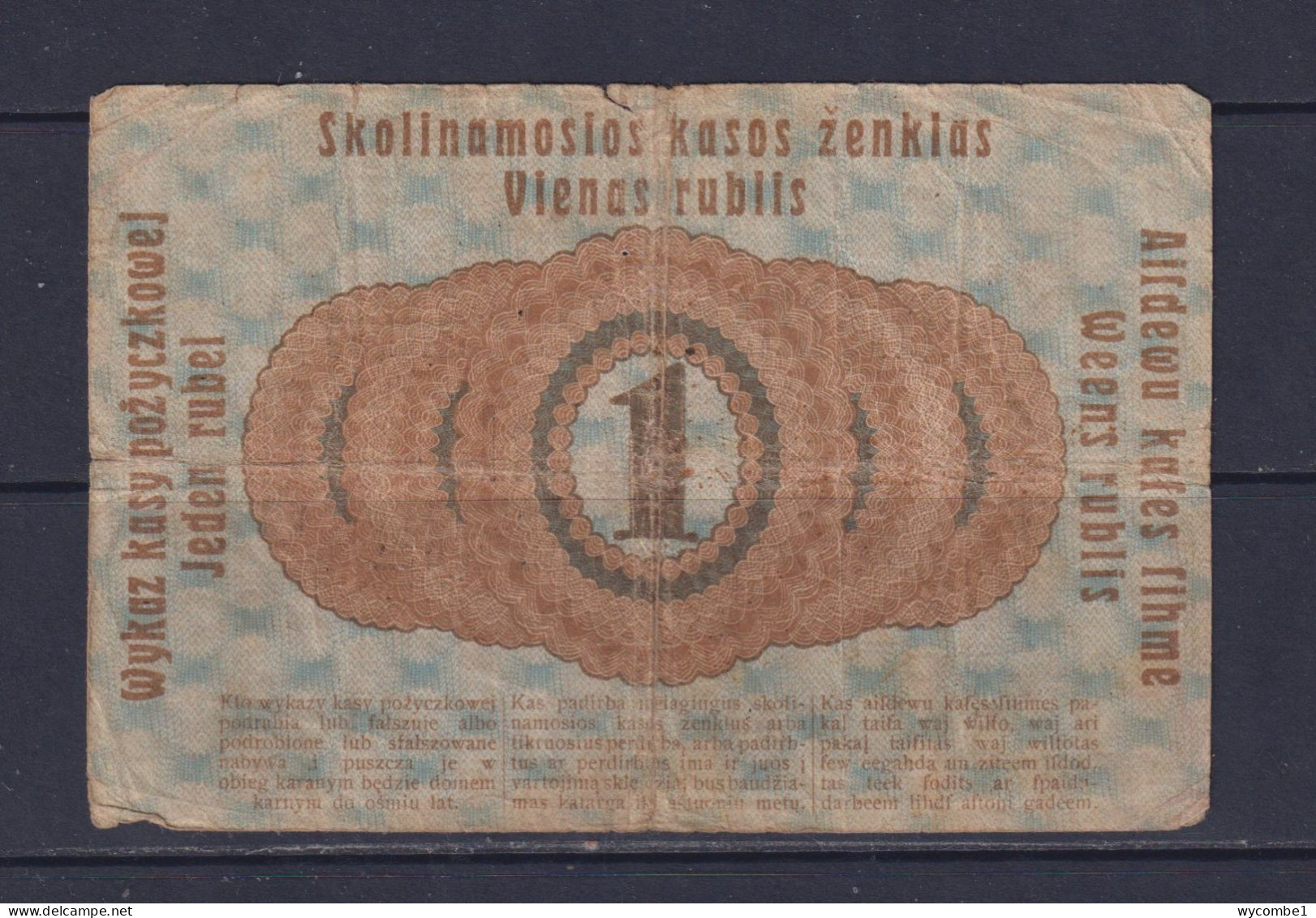 LITHUANIA (GERMAN OCCUPATION)  - 1916 1 Rubel Circulated Banknote - Litauen