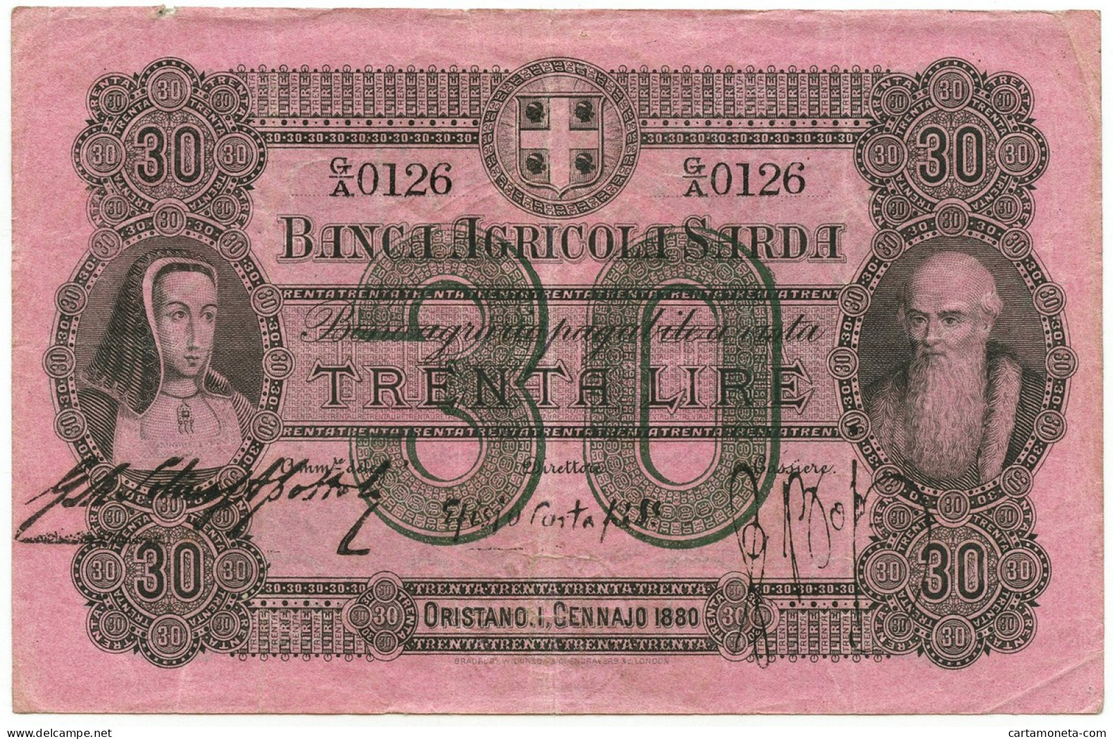 30 LIRE BANCA AGRICOLA SARDA CREDITO AGRARIO ORISTANO 01/01/1880 BB/BB+ - Sonstige & Ohne Zuordnung