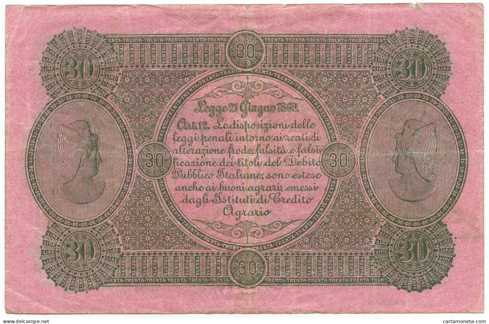 30 LIRE BANCA AGRICOLA SARDA CREDITO AGRARIO ORISTANO 01/01/1880 BB/BB+ - Sonstige & Ohne Zuordnung