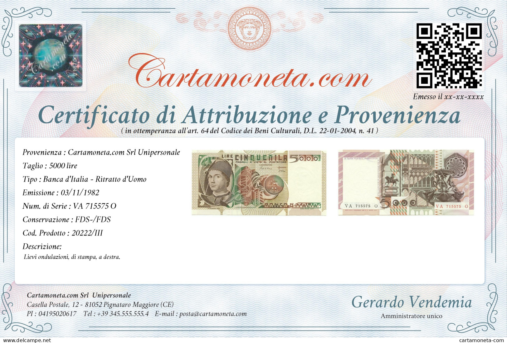 5000 LIRE RITRATTO D'UOMO ANTONELLO DA MESSINA 03/11/1982 FDS-/FDS - Other & Unclassified