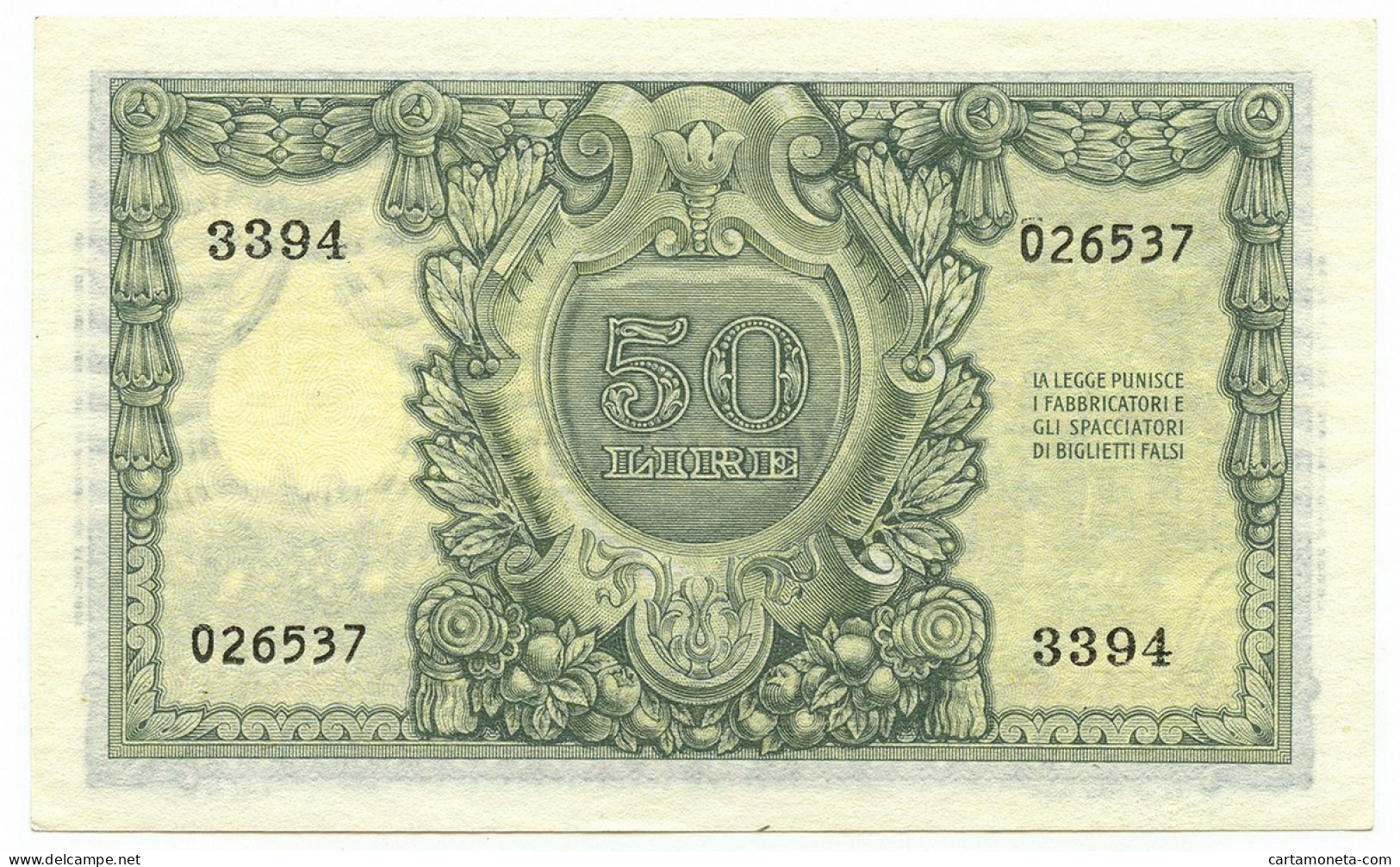 50 LIRE BIGLIETTO DI STATO ITALIA ELMATA DI CRISTINA 31/12/1951 SUP - Sonstige & Ohne Zuordnung