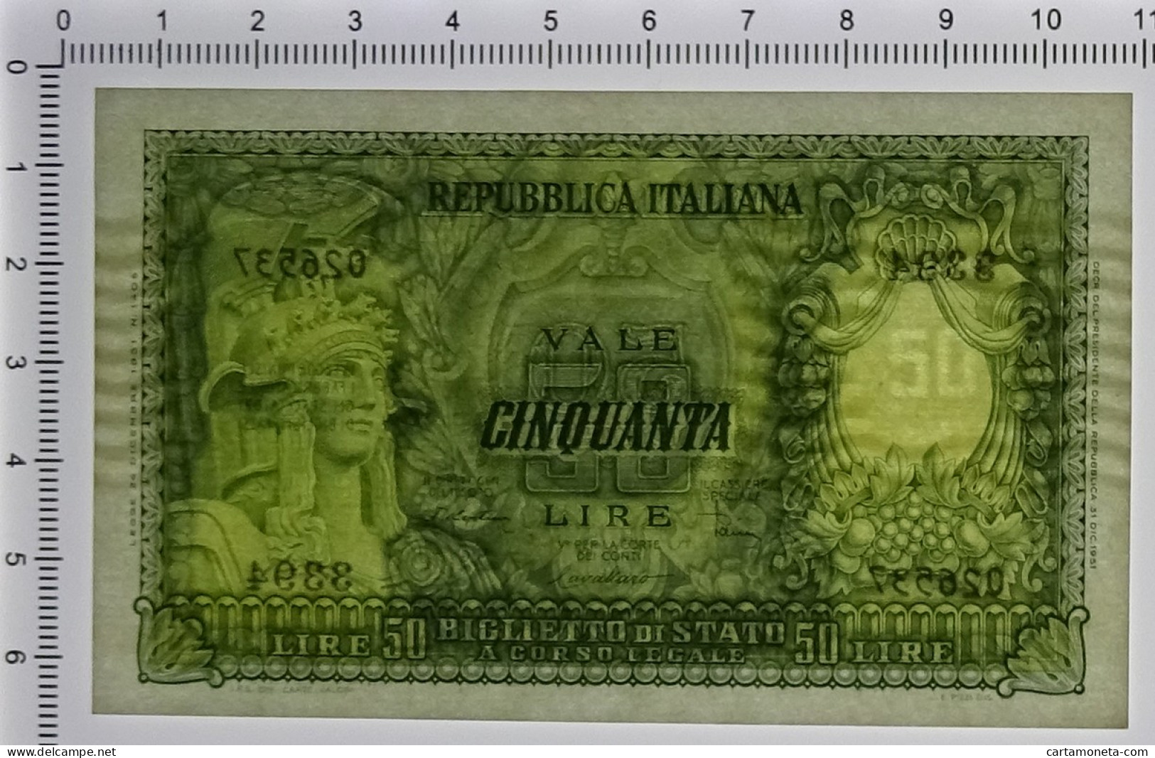 50 LIRE BIGLIETTO DI STATO ITALIA ELMATA DI CRISTINA 31/12/1951 SUP - Sonstige & Ohne Zuordnung