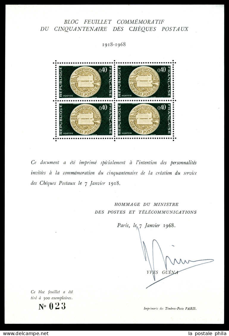 ** Feuillet Commémoratif Du Cinquantenaire Des Comptes Courants Postaux, Tirage 300 Exemplaires. R.R. SUP (certificat)   - Mint/Hinged