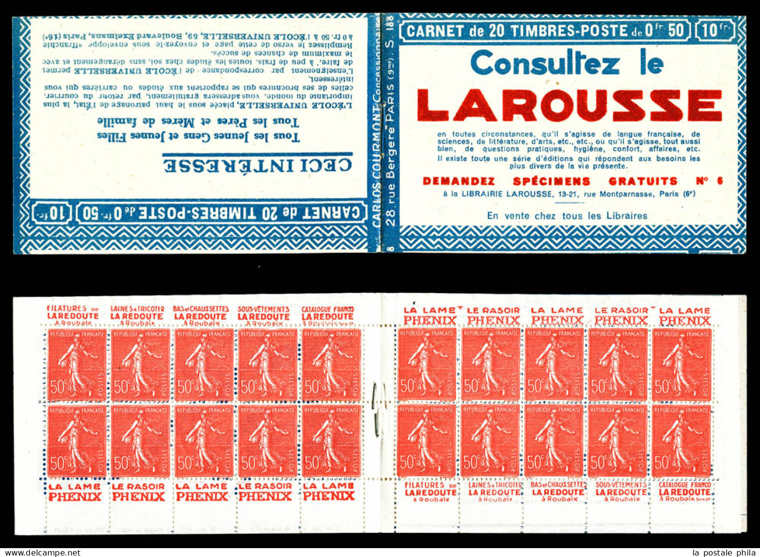 ** N°199-C42, Série 188, CONSULTEZ LE LAROUSSE Et EU, Haut De Feuille. TTB  Qualité: ** - Old : 1906-1965