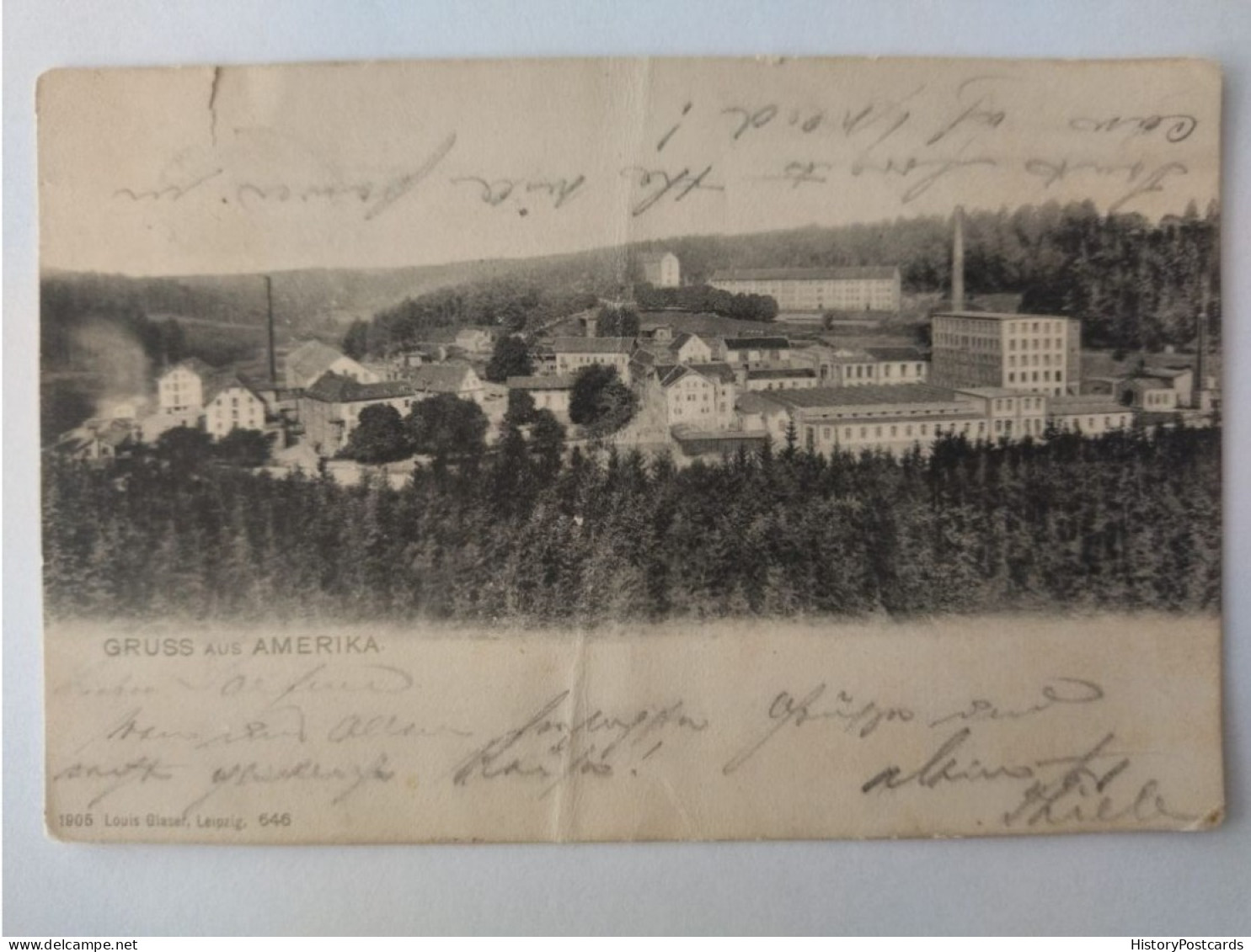 Gruss Aus Amerika In Sachsen, Fabrik, Gesamtansicht, Stadt Penig, Schöner Stempel, 1905 - Penig