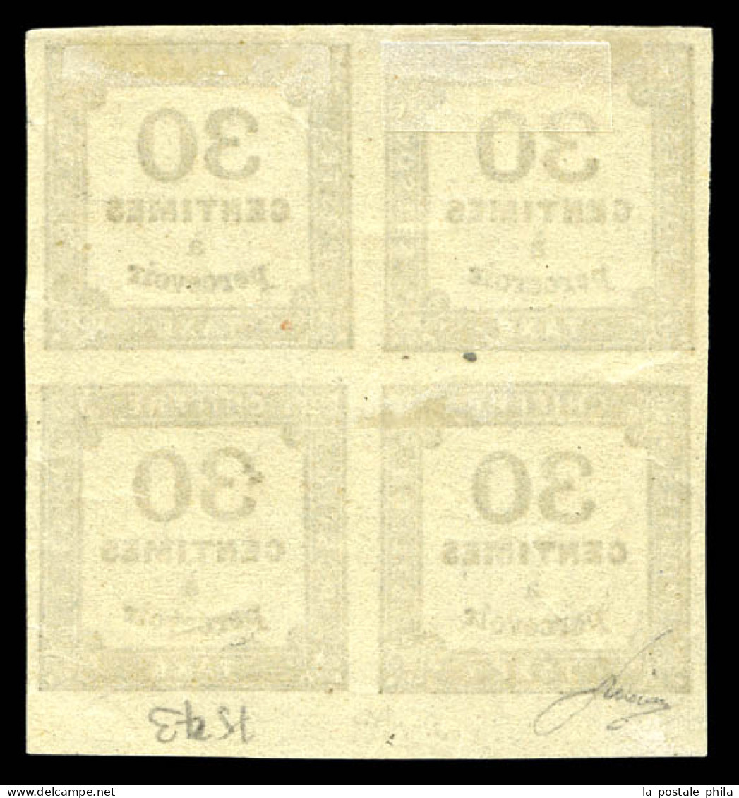 * N°6, 30c Noir En Bloc De Quatre Bas De Feuille, Frais. TTB (certificat)  Qualité: *  Cote: 1600 Euros - 1859-1959 Mint/hinged