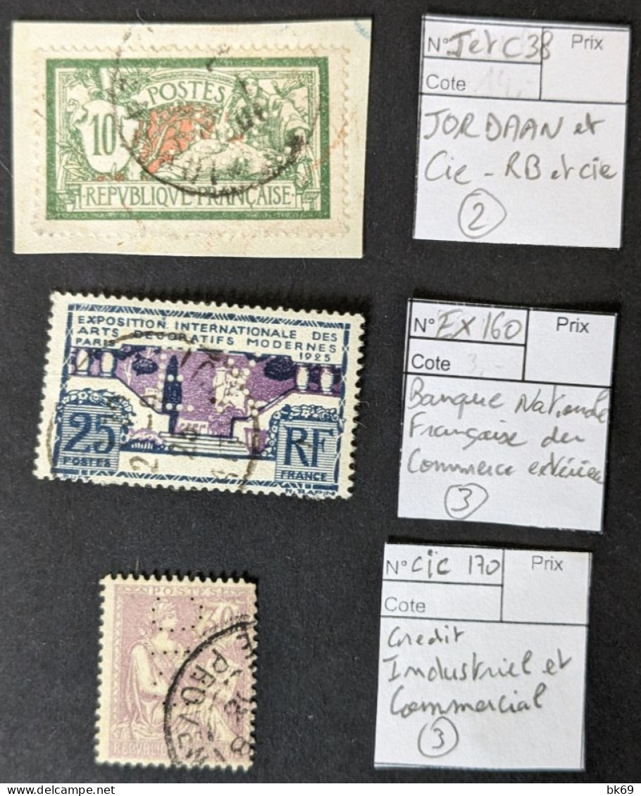 Perforés N° 207 Merson 10F Vert Et Rouge, N° 115 Mouchon 30c Violet, 213 Architecture - Used Stamps