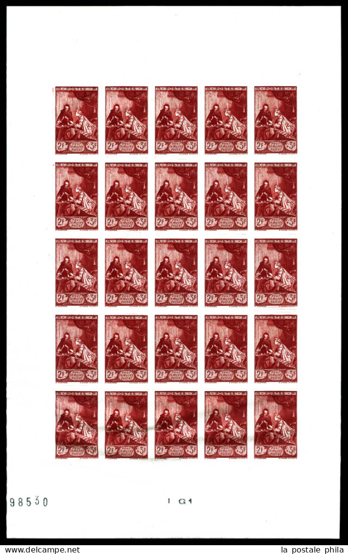 ** N°753b, 2f +3f, Pour Le Musée Postal En Feuille Complète De 25 Exemplaires, Tirage 350ex. SUPERBE. R.R. (certificat)  - 1941-1950