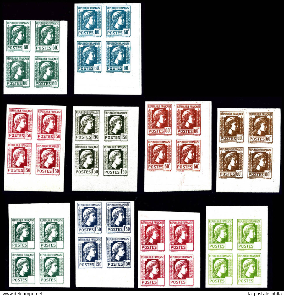 ** Marianne D'Alger Essais Non Dentelés: Ensemble De 10 Blocs De 4 Avec Et Sans Valeurs, RRE Et SUP (certificat)  Qualit - Color Proofs 1900-1944