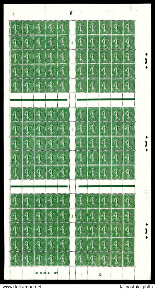 ** N°130, 15c Semeuse En Feuille Complète De 150 Exemplaires Millésime '3' (1923), SUP. R.  Qualité: **  Cote: 1500 Euro - Feuilles Complètes