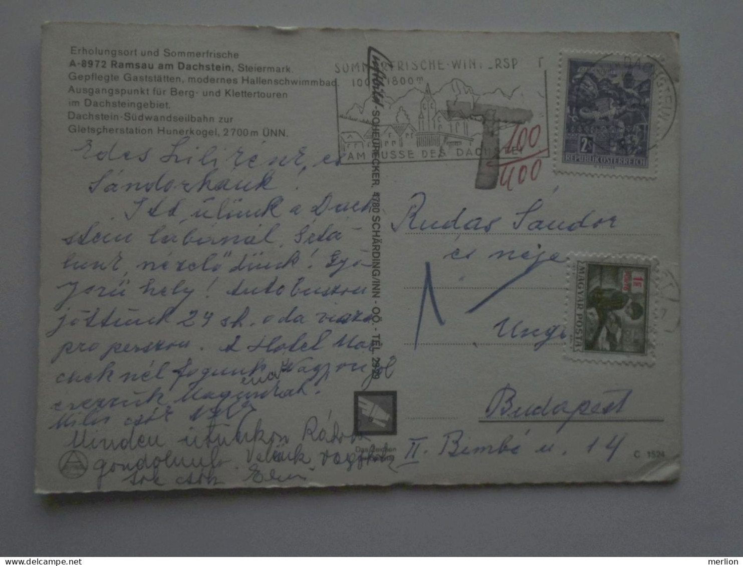 D200840  Austria  - A8972  Ramsau Am Dachstein  Steiermark - Hungary    Porto Stamp  1 Ft - Postage Due