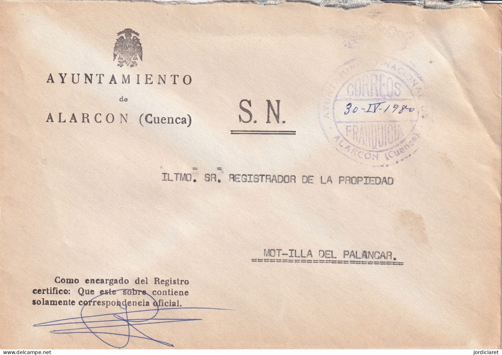 AYUNTAMIENTO ALARCON  CUENCA 1980 - Postage Free