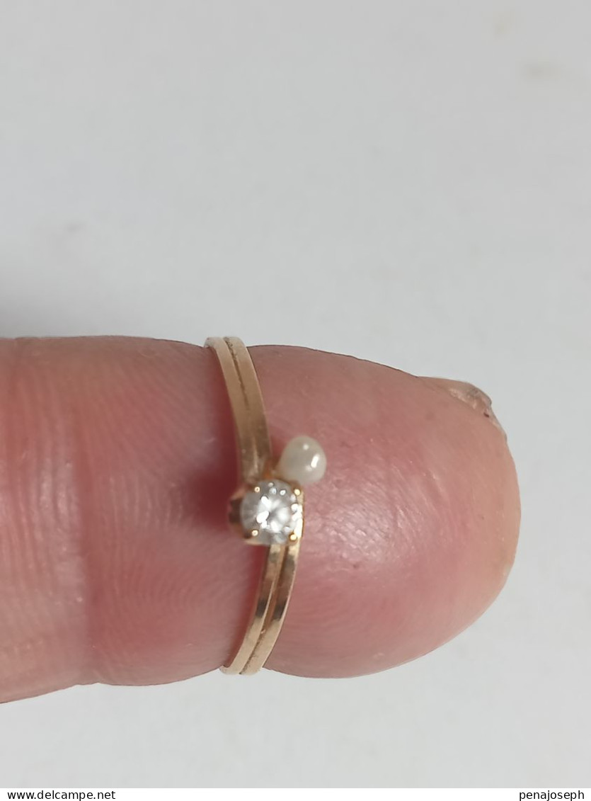 Bague Or 18 Carats Avec Diamant Et Perle Diamètre 16 Mm Interieur - Anelli