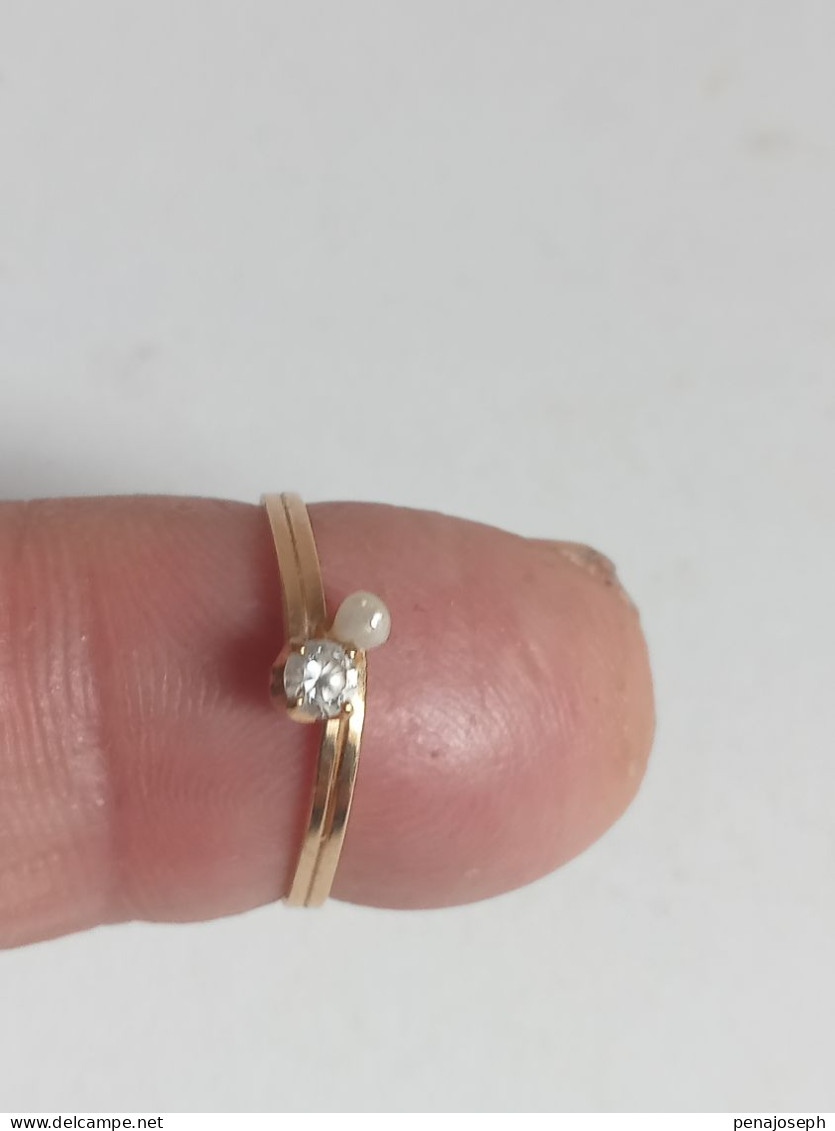 Bague Or 18 Carats Avec Diamant Et Perle Diamètre 16 Mm Interieur - Anelli