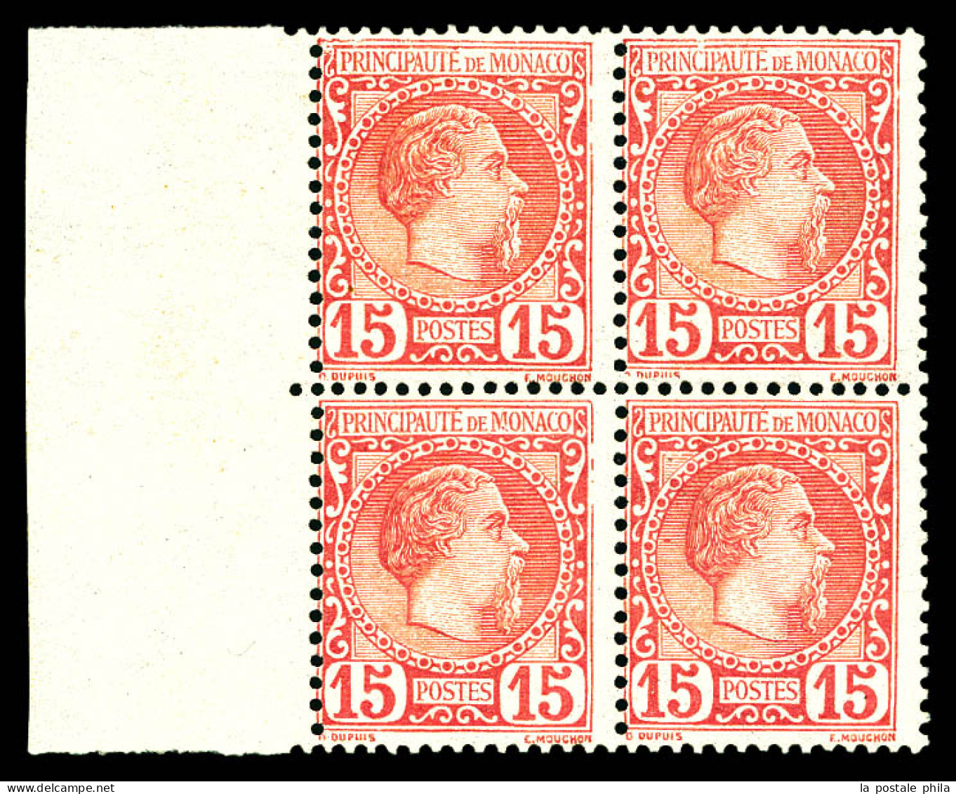 ** N°24, Charles III, 15c Rose En Bloc De Quatre Bord De Feuille Latéral, Fraîcheur Postale, SUP. R. (certificat)  Quali - Unused Stamps