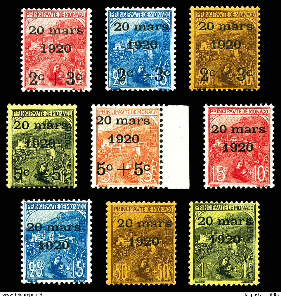 ** N°34/42, Série Orphelins Surchargés, Les 9 Valeurs TTB (certificat)  Qualité: **  Cote: 850 Euros - Unused Stamps