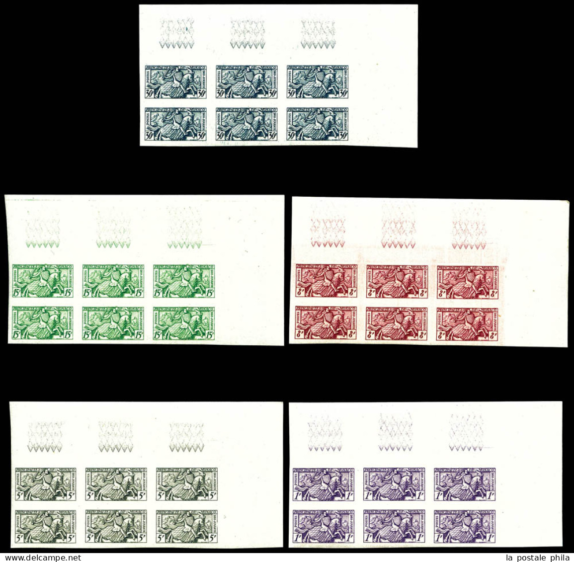 ** N°371/375, Série Sceau Du Prince Non Dentelée En Bloc De Six Cdf. TTB  Qualité: **  Cote: 390 Euros - Unused Stamps