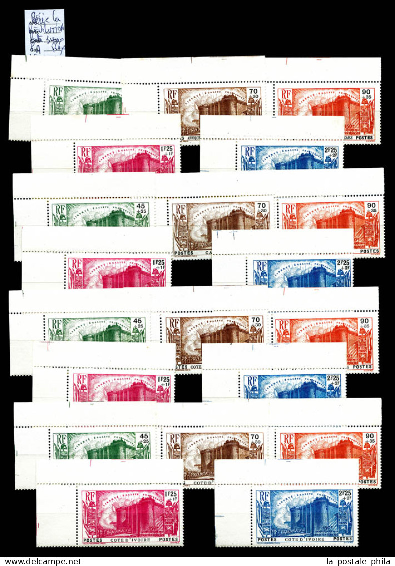 ** 150ème Anniversaire De La Révolution, La Série Complète Coins De Feuilles: Poste, Les 120 Valeurs + Avion, Les 8 Vale - 1939 150e Anniversaire De La Révolution Française