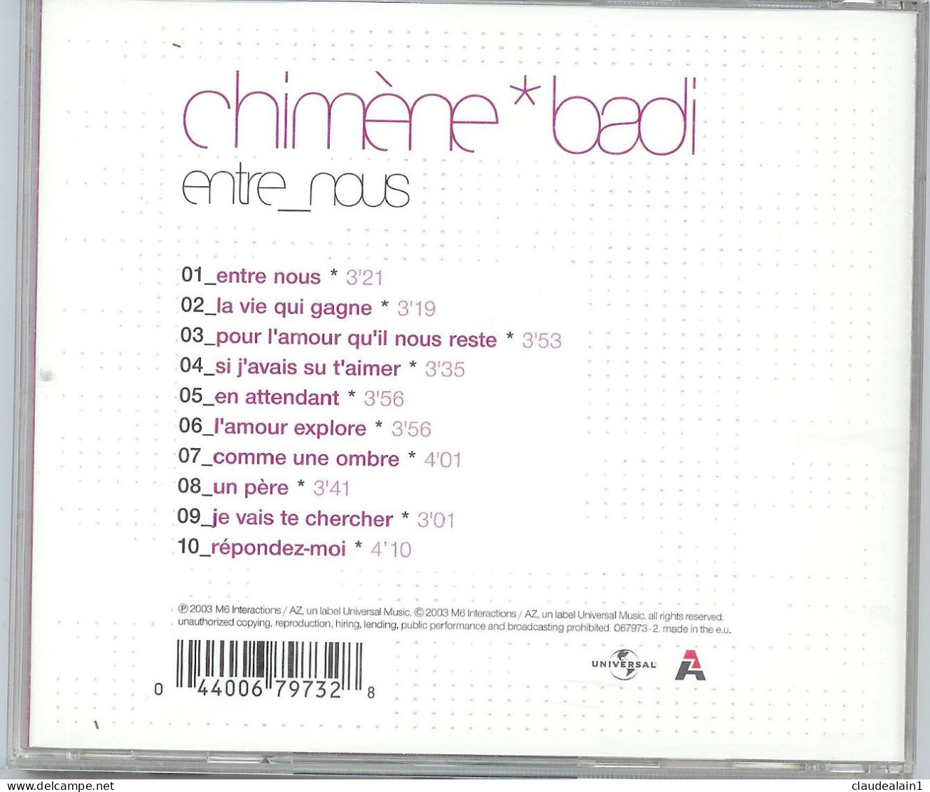 ALBUM CD Chimène Badi - Entre Nous (10 Chansons) - Très Bon état - Autres - Musique Française