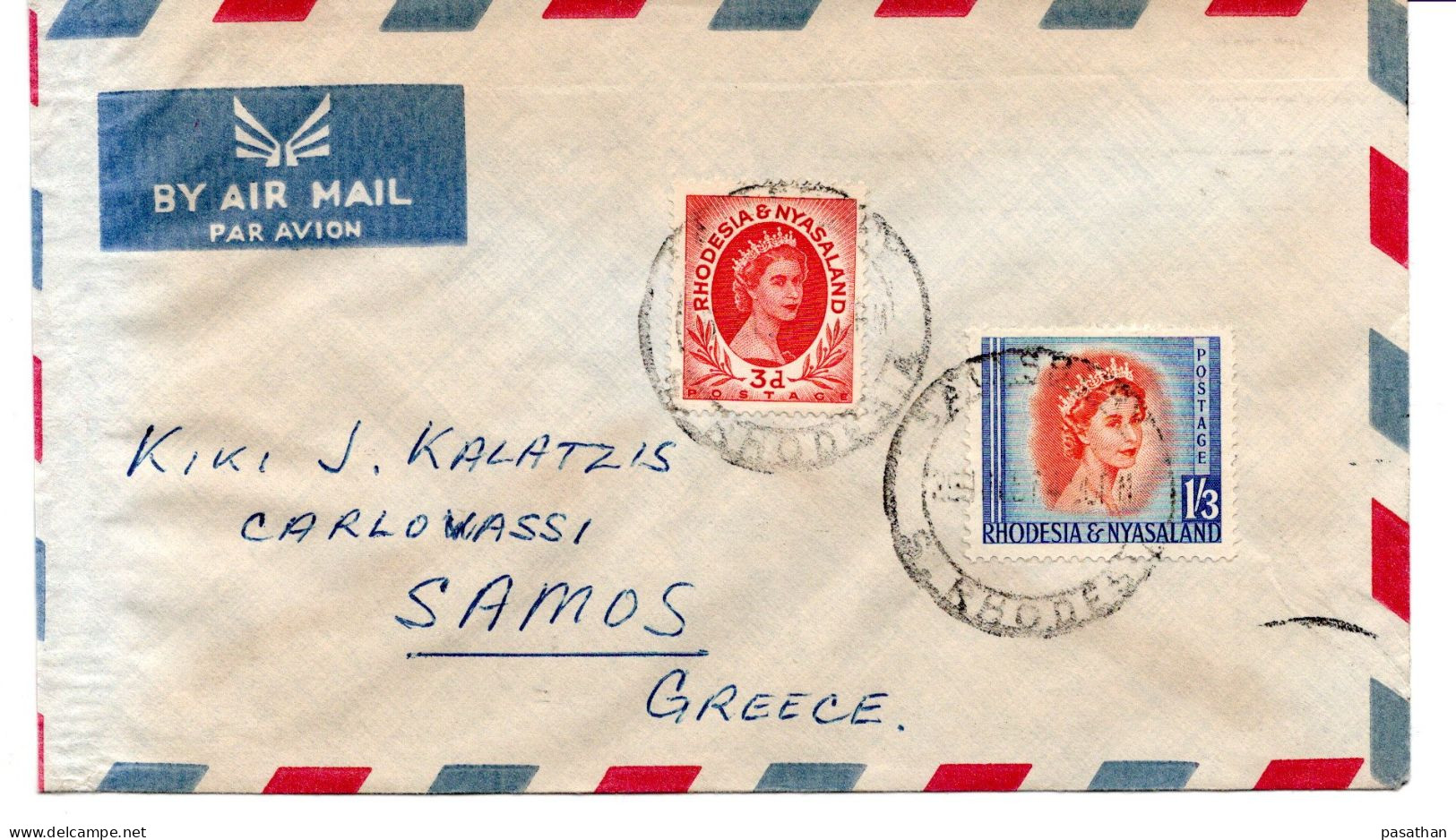 RHODESIA & NYASALAND 1957 -  Airmail Cover Posted To Samos Greece - Rhodesia & Nyasaland (1954-1963)