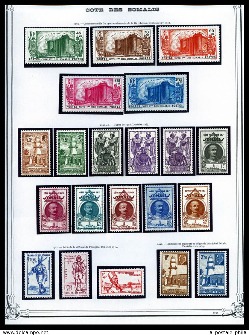 N et O COTE DES SOMALIS/DJIBOUTI: 1894-1987, Collection en 3 volumes de timbres neufs et obl, complet à partir de 1915,