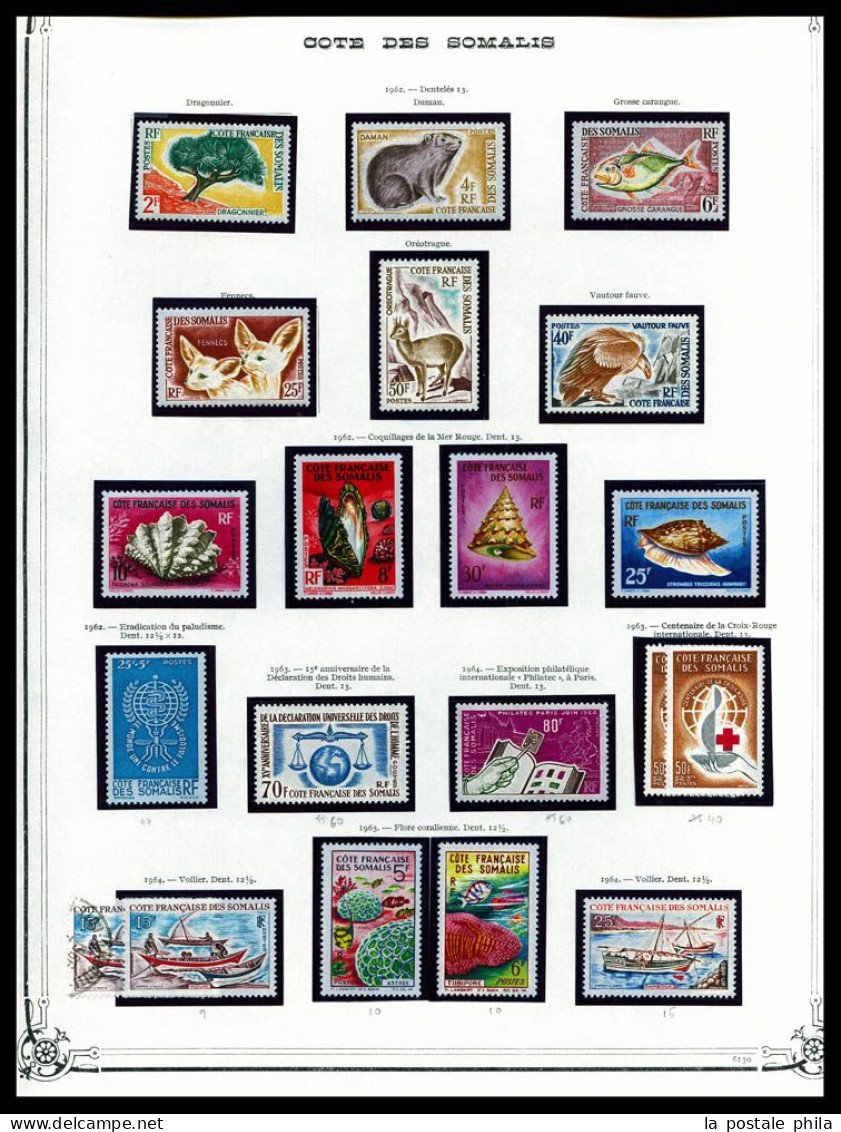 N et O COTE DES SOMALIS/DJIBOUTI: 1894-1987, Collection en 3 volumes de timbres neufs et obl, complet à partir de 1915,