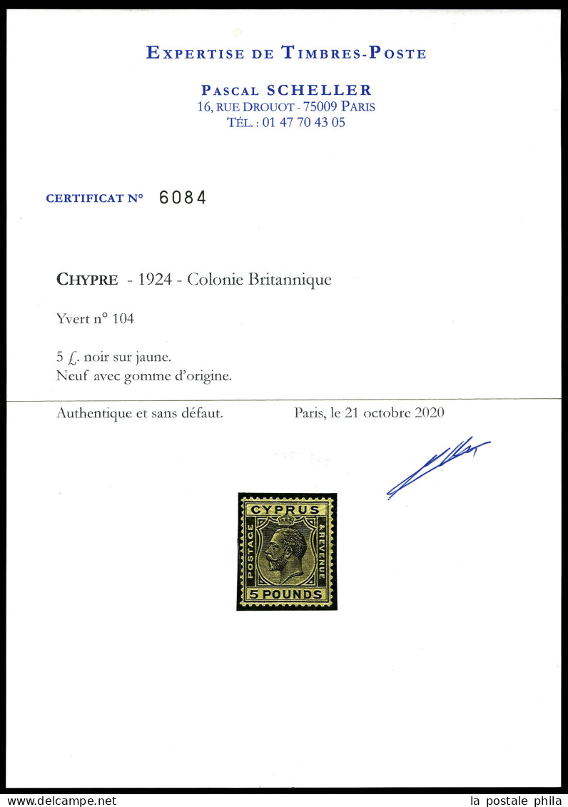 * N°104, 5 £ Noir Sur Jaune, Quasi **. SUP. R.R. (certificats)  Qualité: *  Cote: 5000 Euros - Unused Stamps