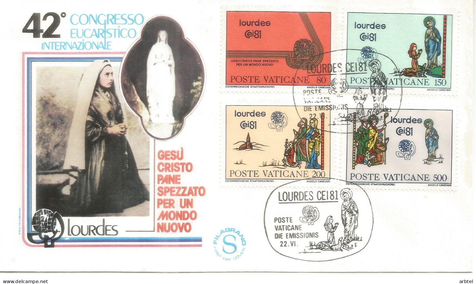 VATICANO FDC 1981 VIRGEN DE LOURDES - Cristianismo